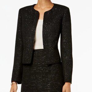 NINE WEST Womens Black Sequined Tweed Flyaway Blazer Formal Party Jacket size 14